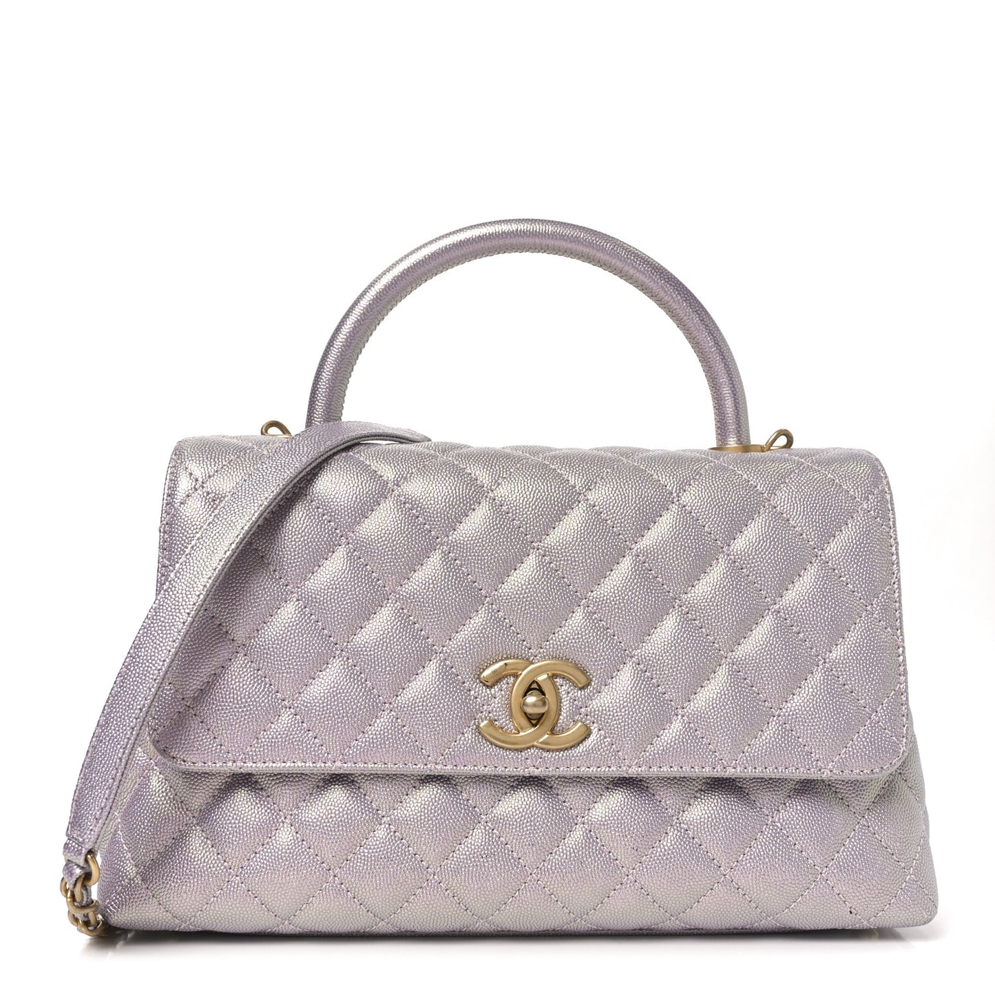 Metallic Caviar Quilted Small Coco Handle Flap Light Pink