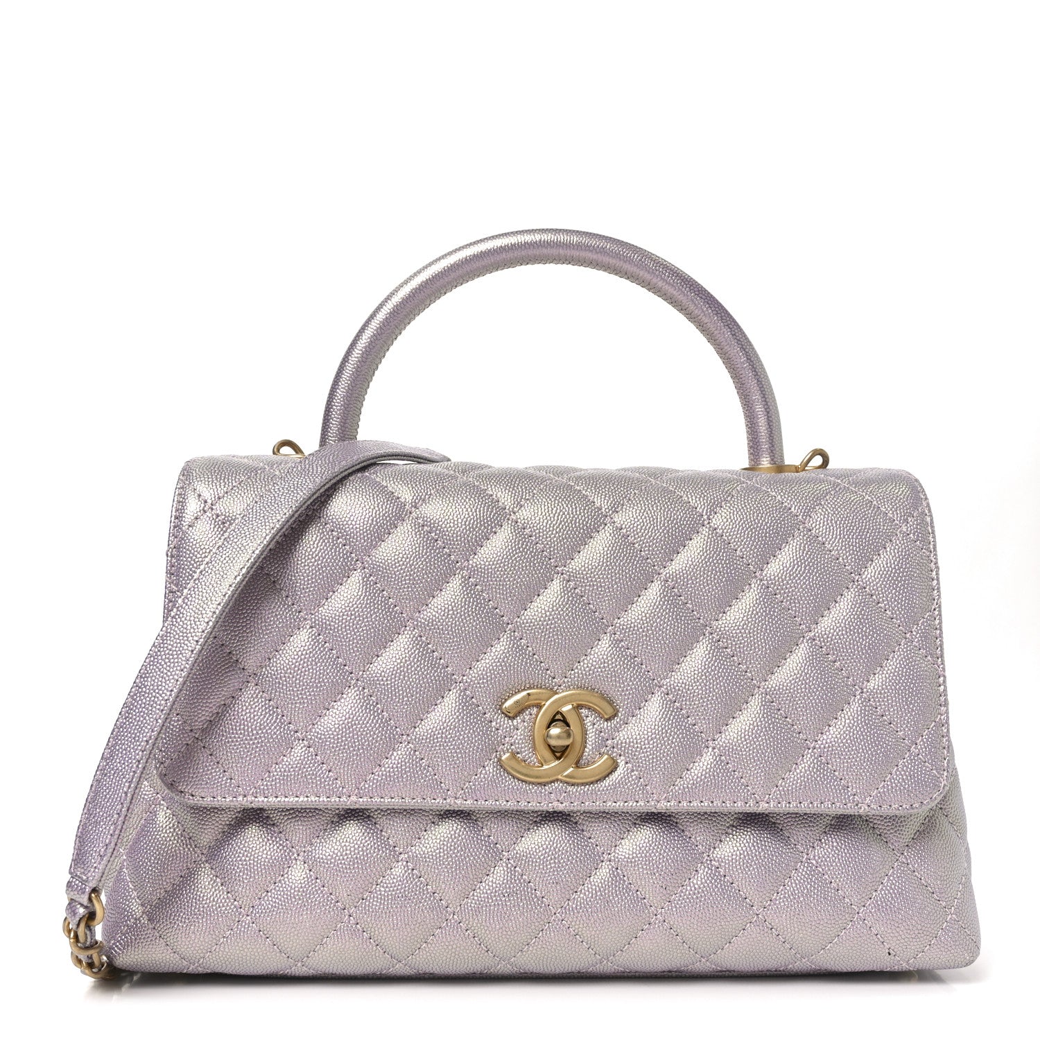 Chanel Metallic Caviar Quilted Small Coco Handle Flap Light Pink 1 of 10