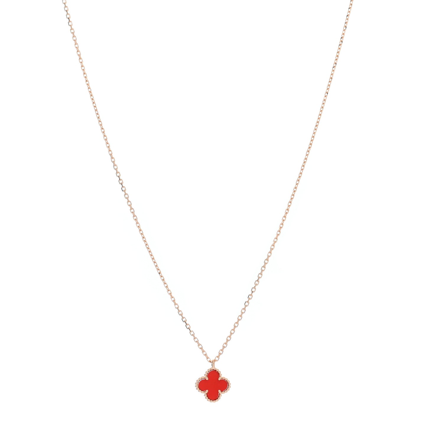 VAN CLEEF & ARPELS 18K Rose Gold Carnelian Sweet Alhambra Pendant Necklace