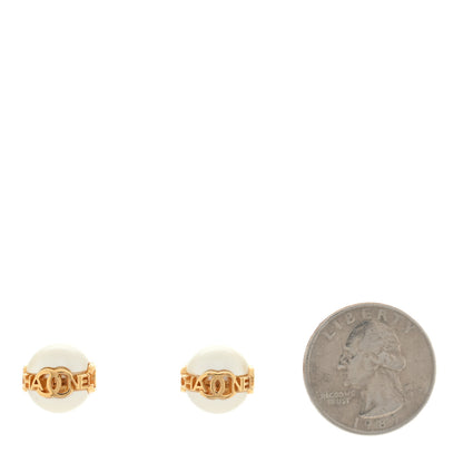 Chanel Pearl Metal CC Logo Round Earrings White Gold 2 of 3