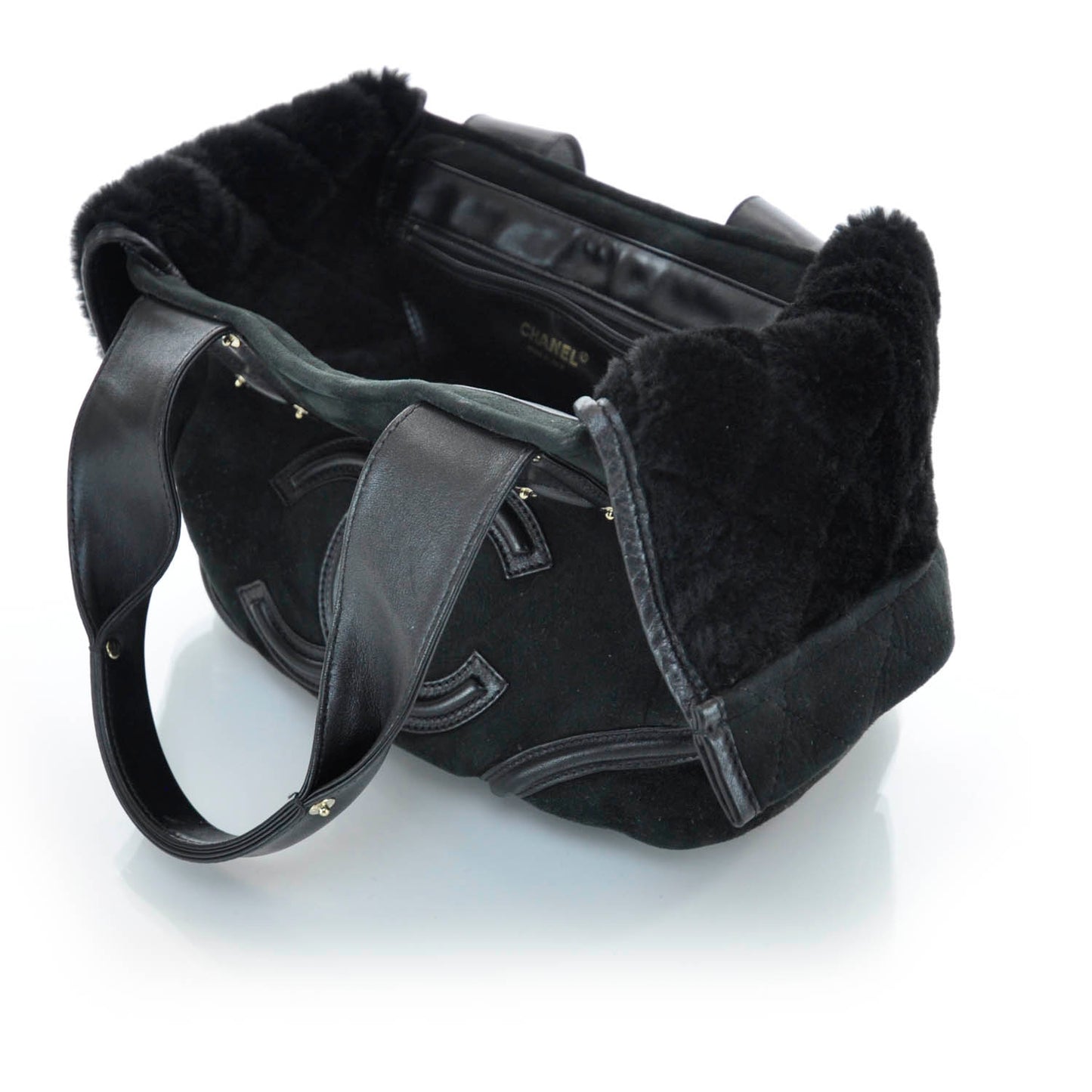 Suede Quilted CC Handbag Black