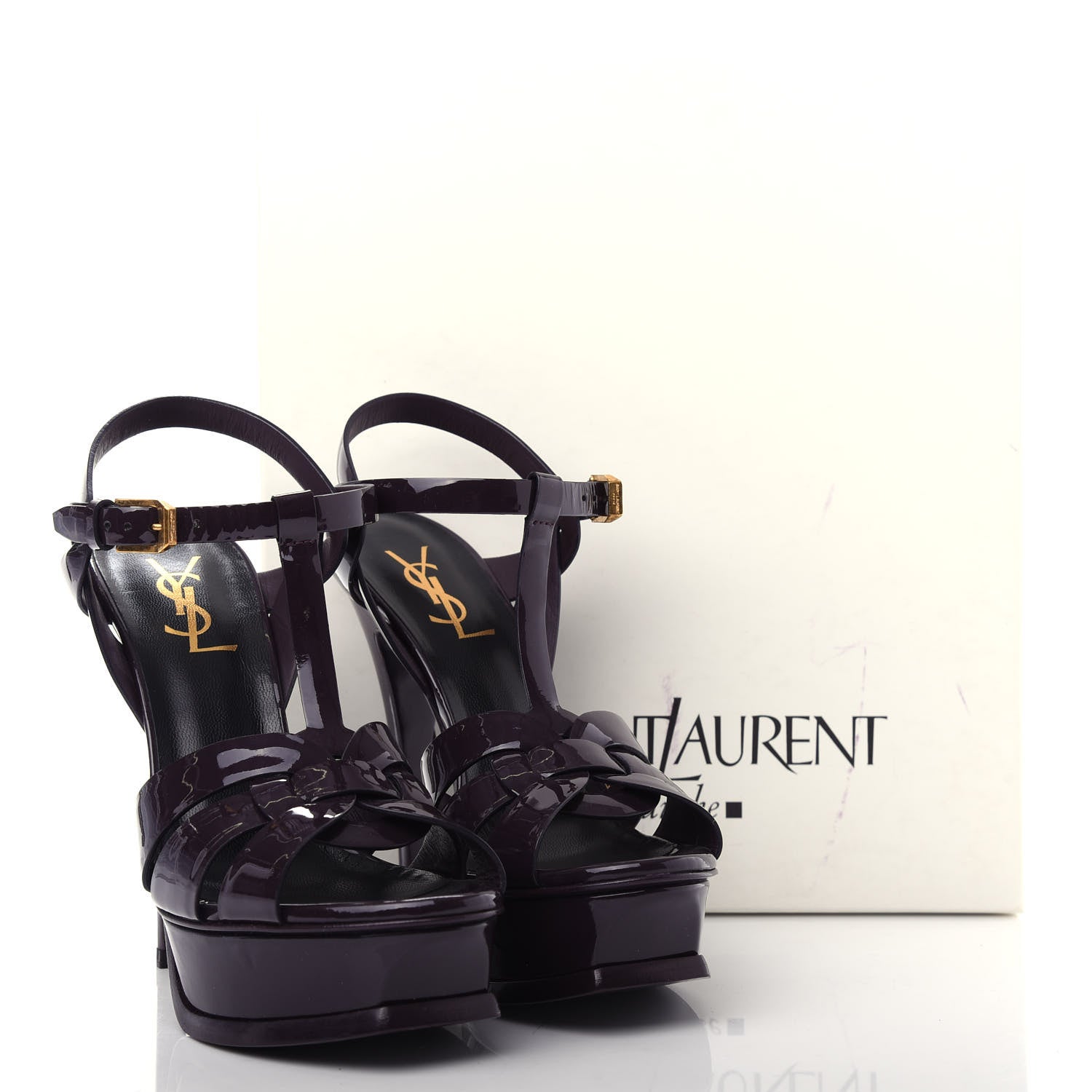Saint Laurent Patent Soft Tribute 105 Platform Sandals 36.5 Prune 11 of 11