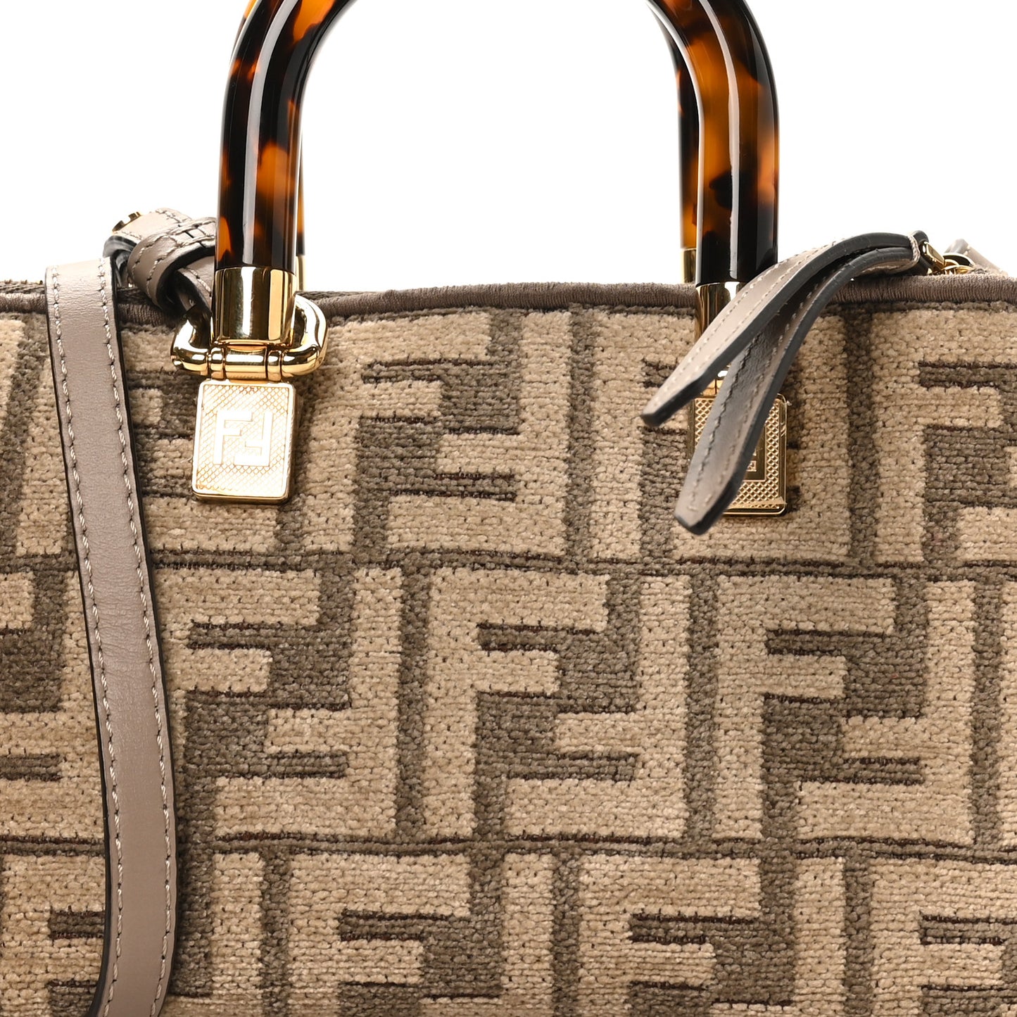 Chenille Vitello King Plexiglass FF Mini By The Way Top Handle Boston Bag Tortora Nuvola