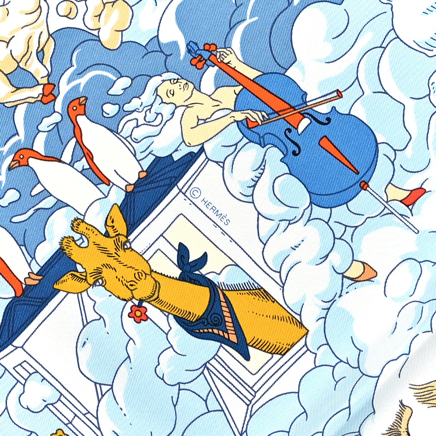 Hermes Silk Sur Mon Nuage Scarf 90 Creme Bleu Clair 3 of 4