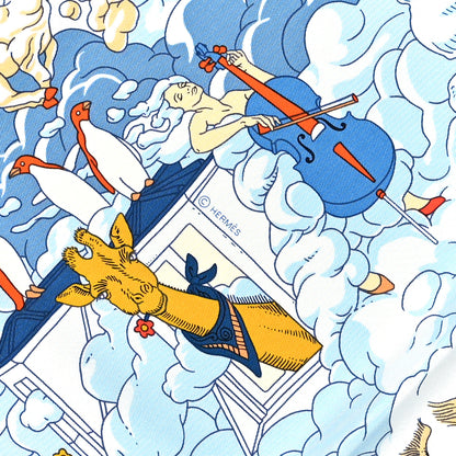 Hermes Silk Sur Mon Nuage Scarf 90 Creme Bleu Clair 3 of 4