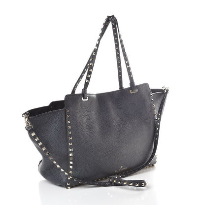 Valentino Garavani Pebbled Calfskin Medium Rockstud Tote Deep Denim 3 of 12