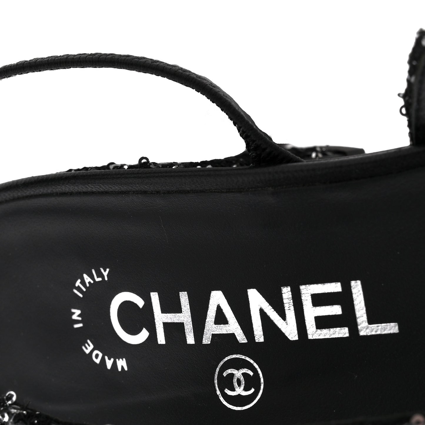 Tweed Sequin Cap Toe CC Slingback Pumps 38 Black White Silver