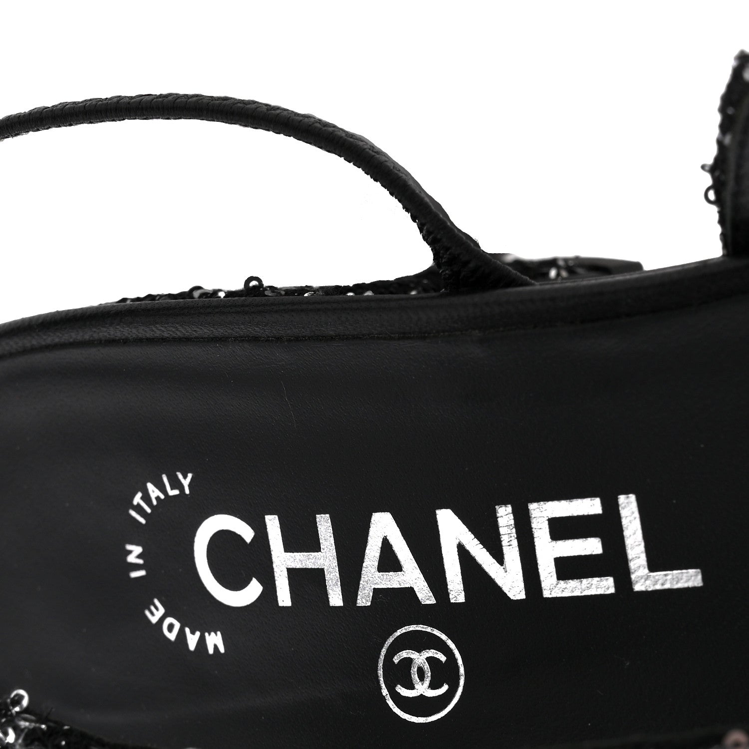 Chanel Tweed Sequin Cap Toe CC Slingback Pumps 38 Black White Silver 8 of 14