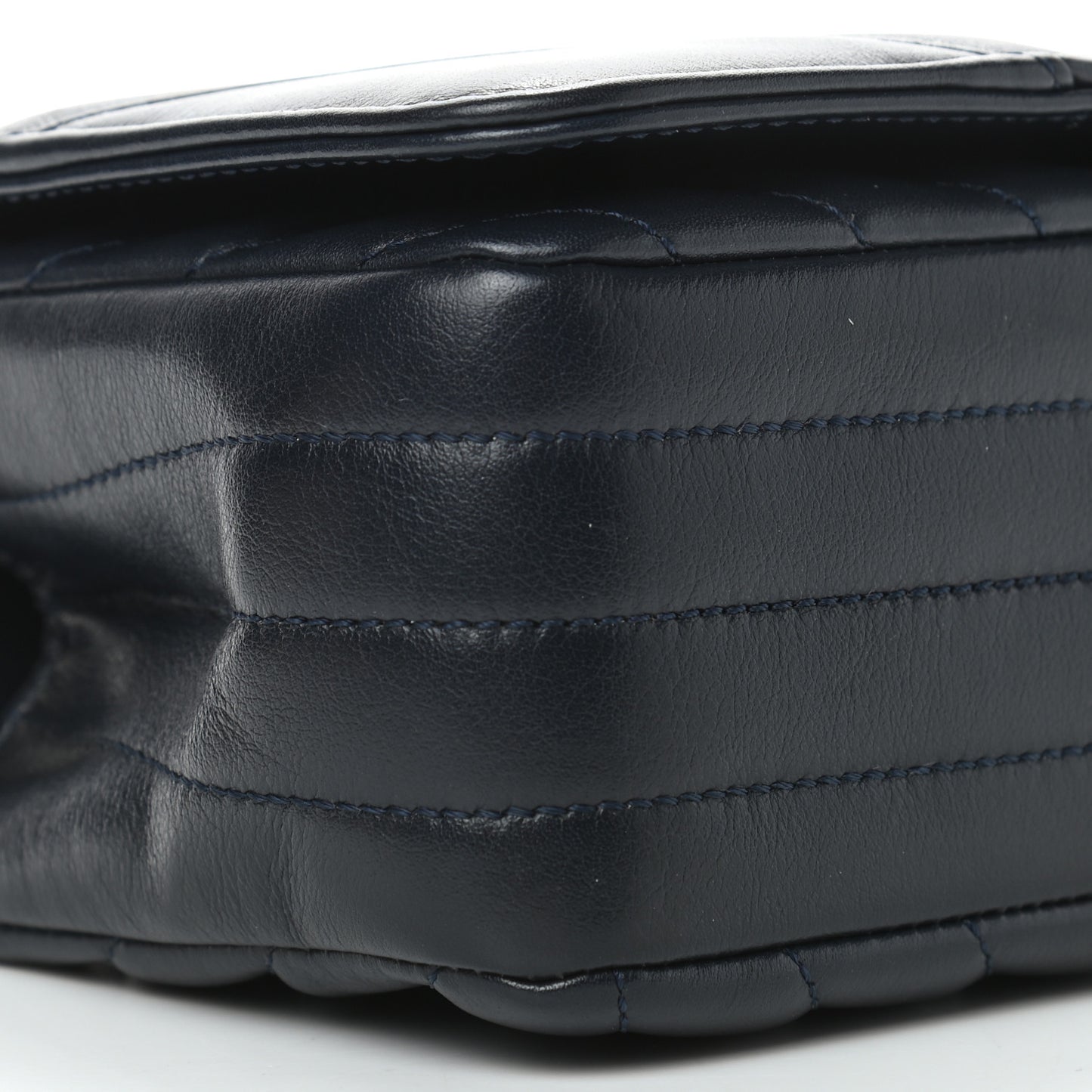 Calfskin Chevron Quilted Mini Statement Flap Navy Blue