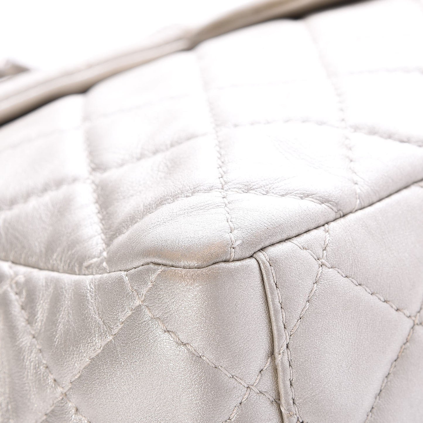 Metallic Lambskin Quilted Maxi Single Flap Silver