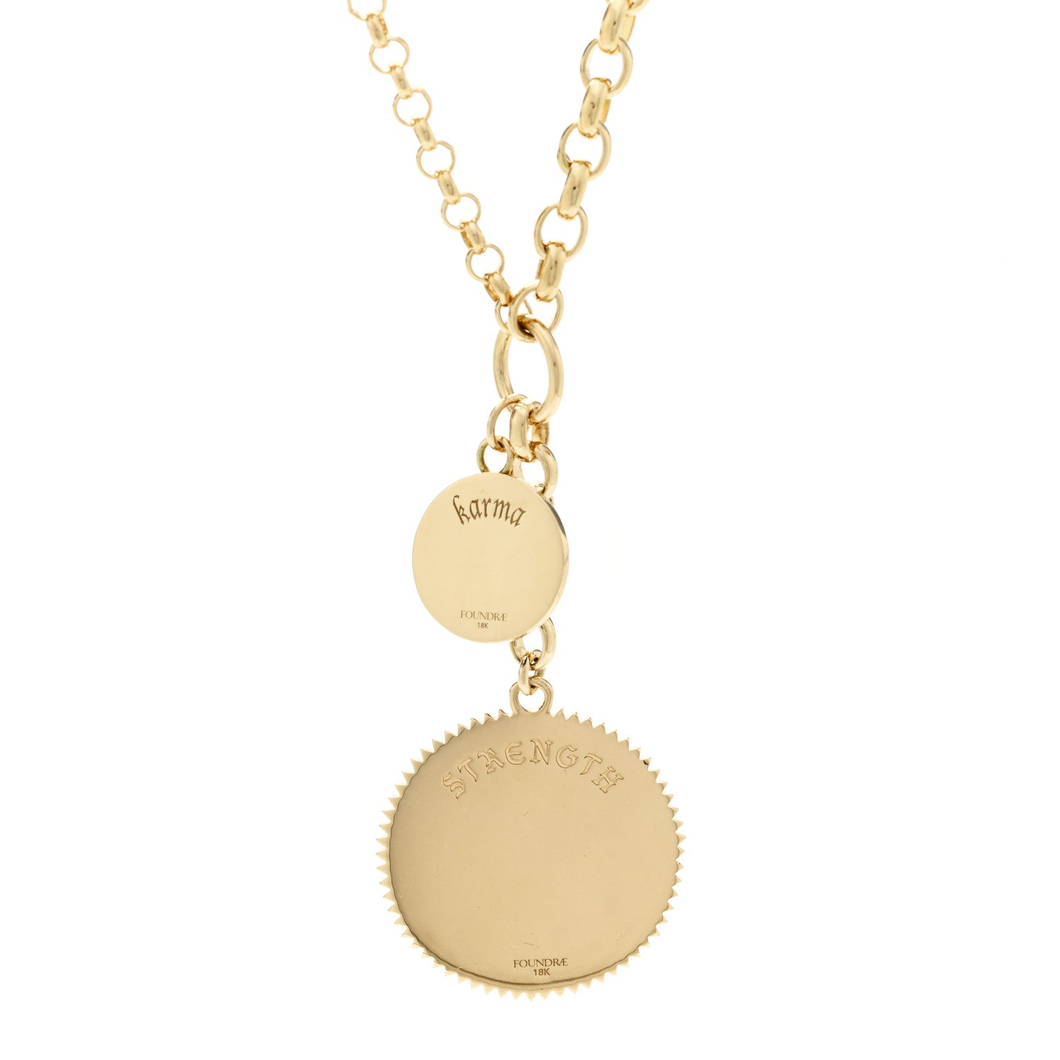 Foundrae 18K Yellow Gold Enamel Large Strength Petite Karma Medallion Heavy Mixed Belcher Extension Chain Necklace Blue 4 of 7