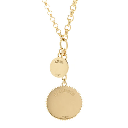 Foundrae 18K Yellow Gold Enamel Large Strength Petite Karma Medallion Heavy Mixed Belcher Extension Chain Necklace Blue 4 of 7