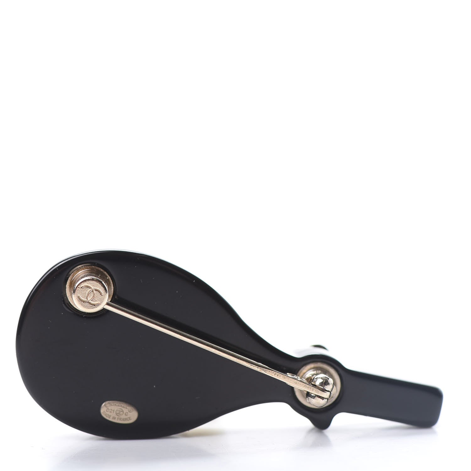 Chanel Metal Resin Pearls Strass Tennis Racket Brooch Gold Black Pearly White 3 of 5