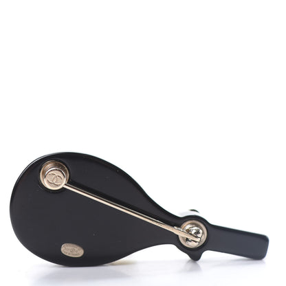 Chanel Metal Resin Pearls Strass Tennis Racket Brooch Gold Black Pearly White 3 of 5