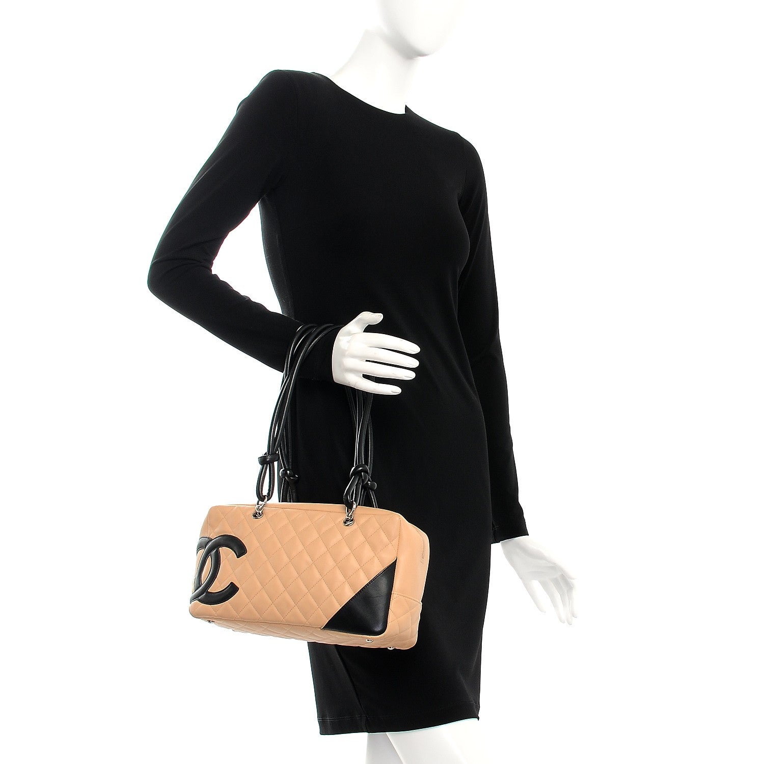 Chanel Calfskin Quilted Large Cambon Bowler Beige Black 2 of 9