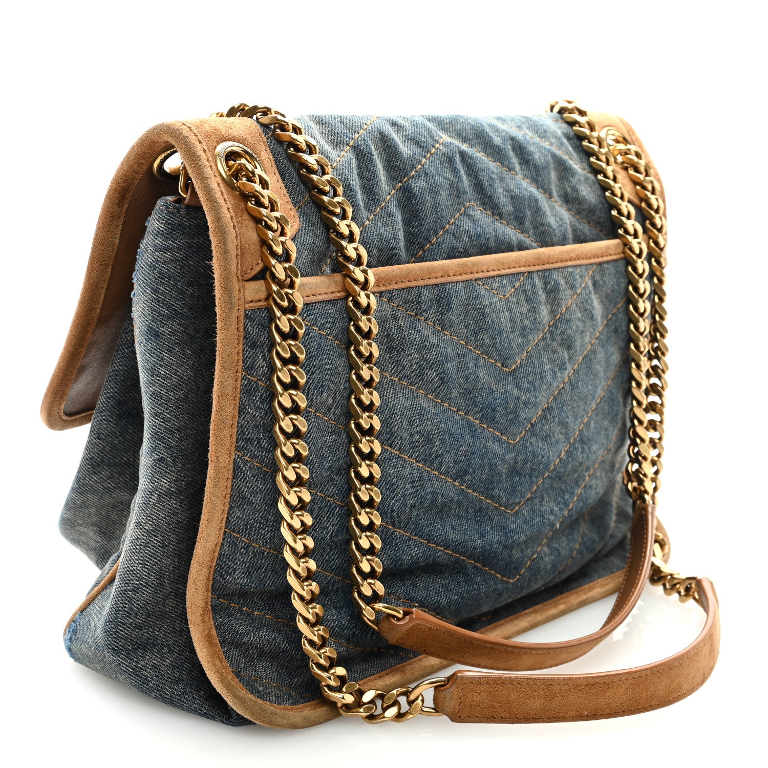 Saint Laurent Denim Suede Monogram Medium Niki Chain Satchel Blue Cinnamon 3 of 8
