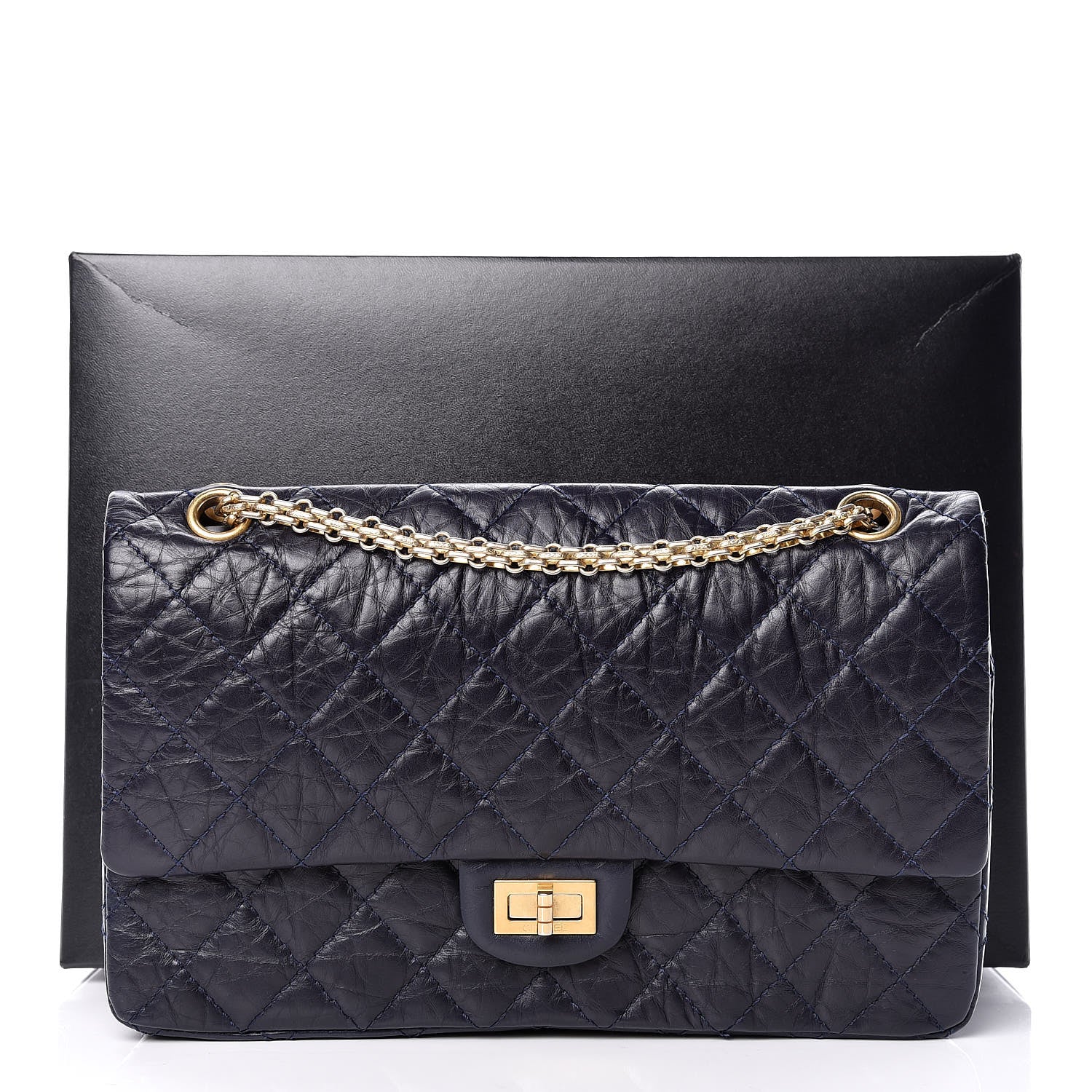 Chanel Aged Calfskin Quilted 2.55 Reissue 226 Flap Navy Dark Blue 15 of 15