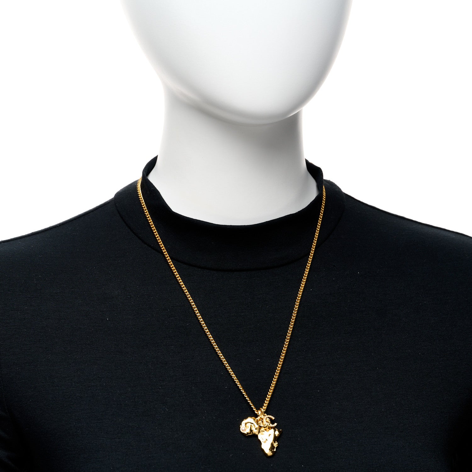 Chanel Crystal Pearl CC Africa Pendant Necklace Gold White 2 of 6