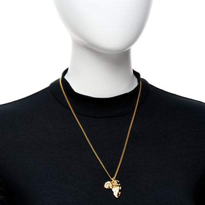 Chanel Crystal Pearl CC Africa Pendant Necklace Gold White 2 of 6