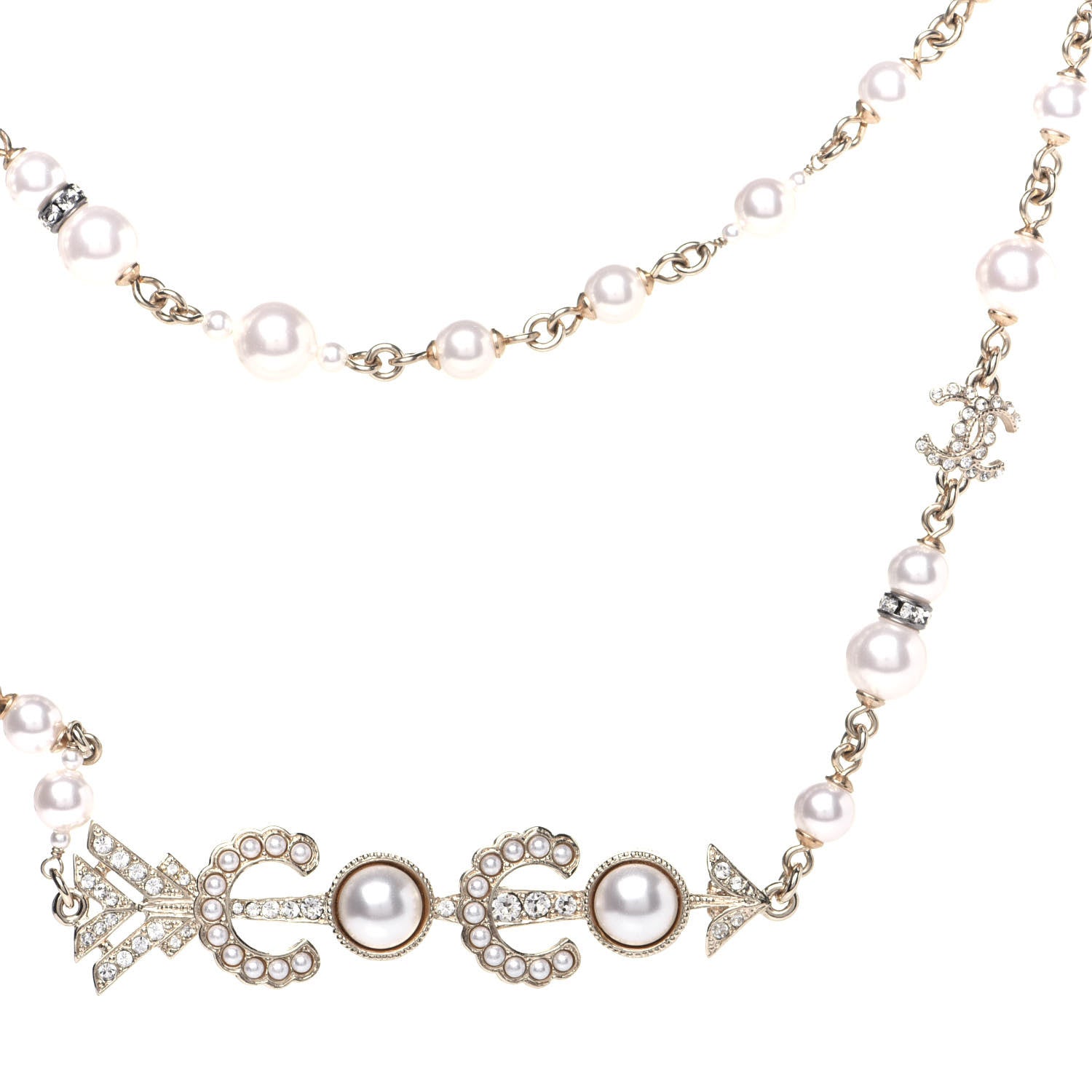 Chanel Pearl Crystal Queen of France Multi Strand Necklace Gold 5 of 7
