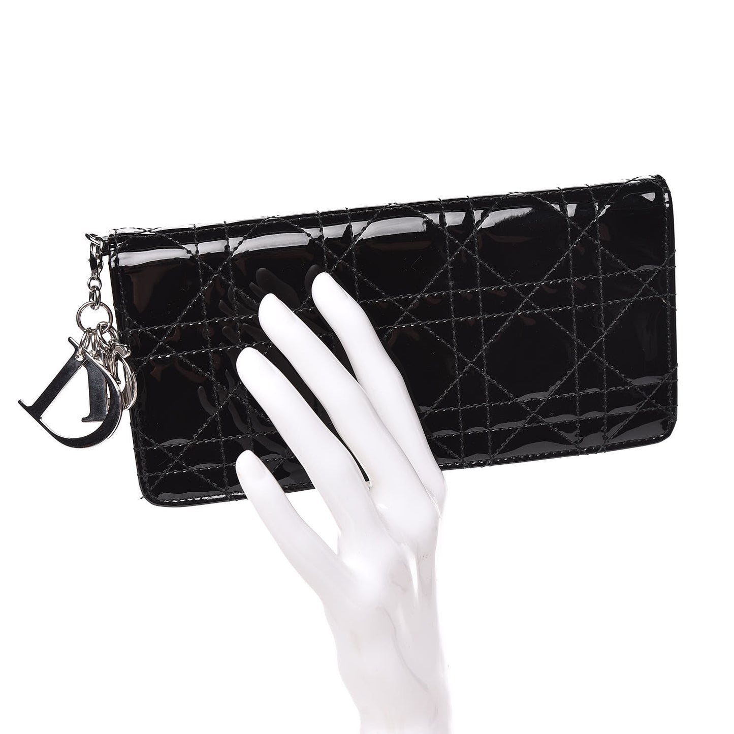 Patent Cannage Lady Dior Yen Wallet Black