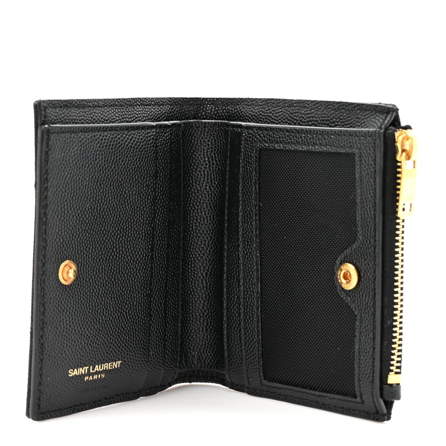 Saint Laurent Grain De Poudre Matelasse Chevron Monogram Zipped Card Case Black 5 of 9