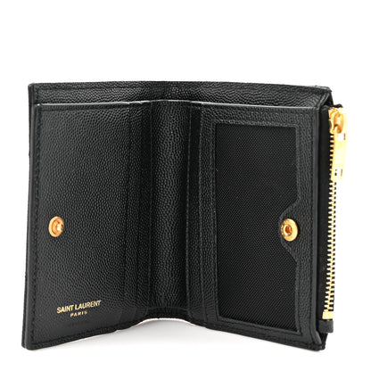 Saint Laurent Grain De Poudre Matelasse Chevron Monogram Zipped Card Case Black 5 of 9