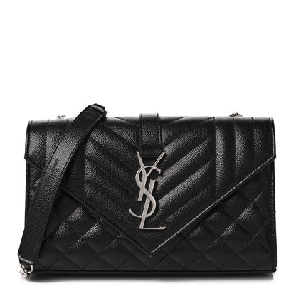 Saint Laurent Grain De Poudre Textured Mixed Matelasse Triquilt Small Monogram Satchel Black 1 of 9