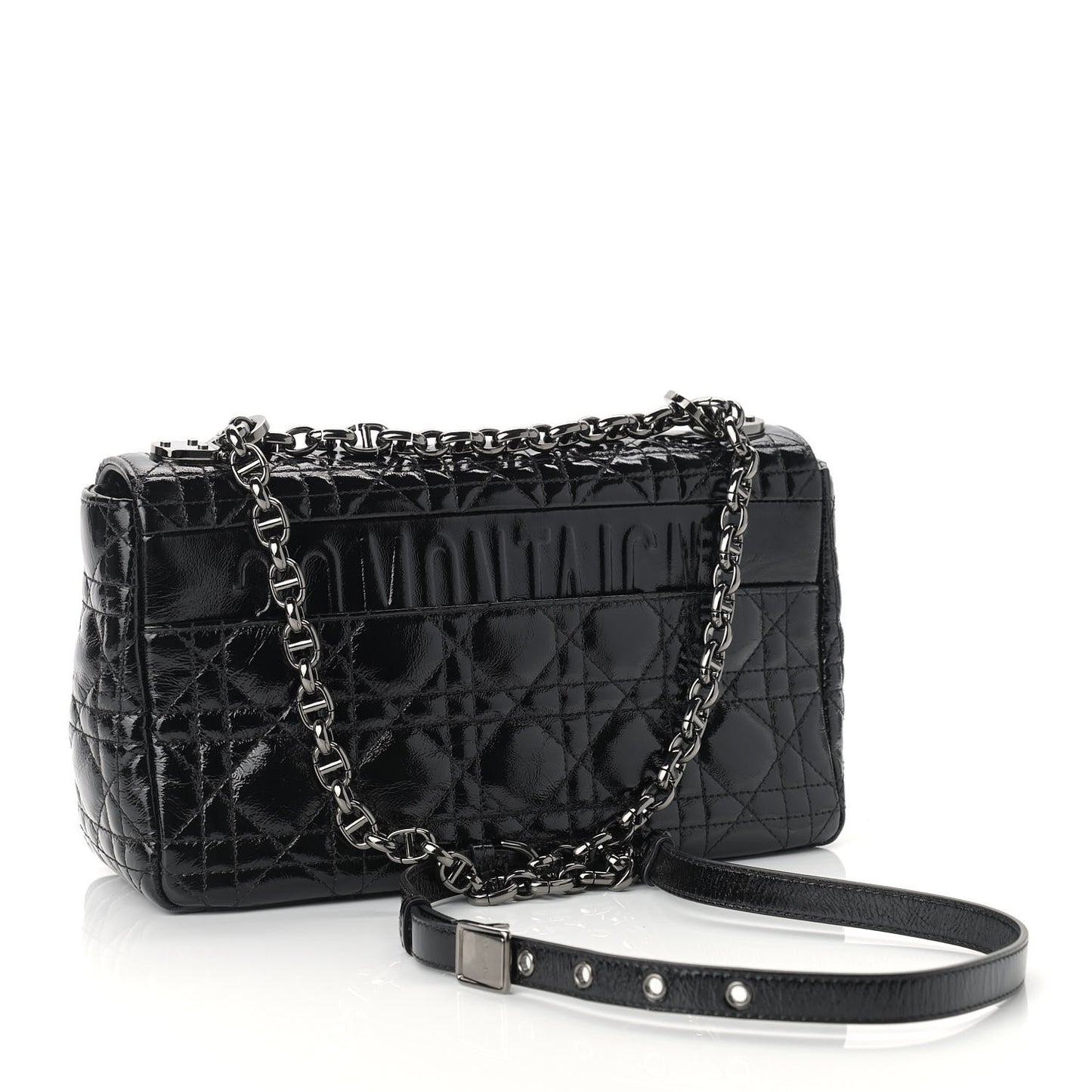 Crinkled Patent Lambskin Cannage Medium Caro Bag Black
