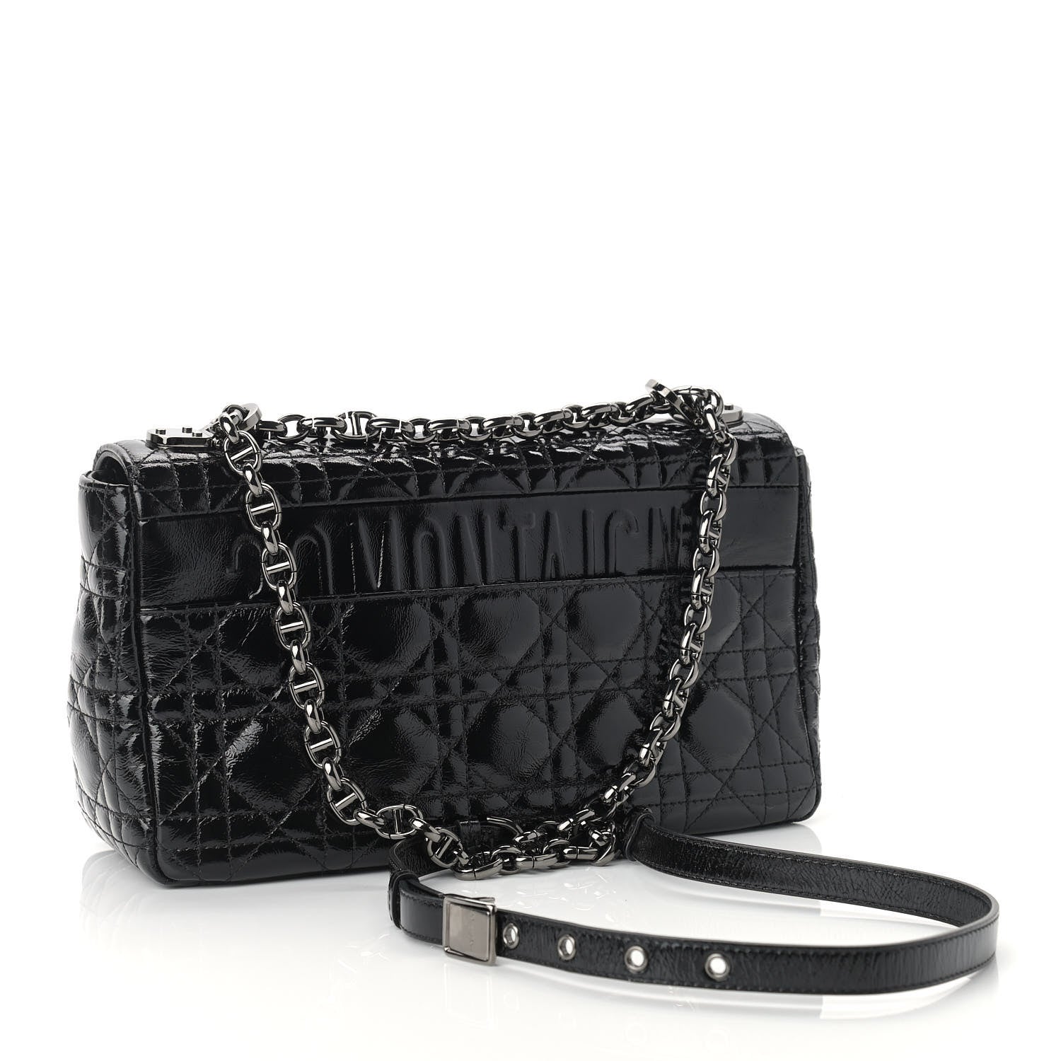 Christian Dior Crinkled Patent Lambskin Cannage Medium Caro Bag Black 3 of 9