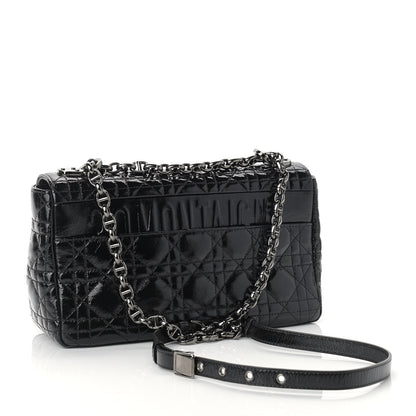 Christian Dior Crinkled Patent Lambskin Cannage Medium Caro Bag Black 3 of 9