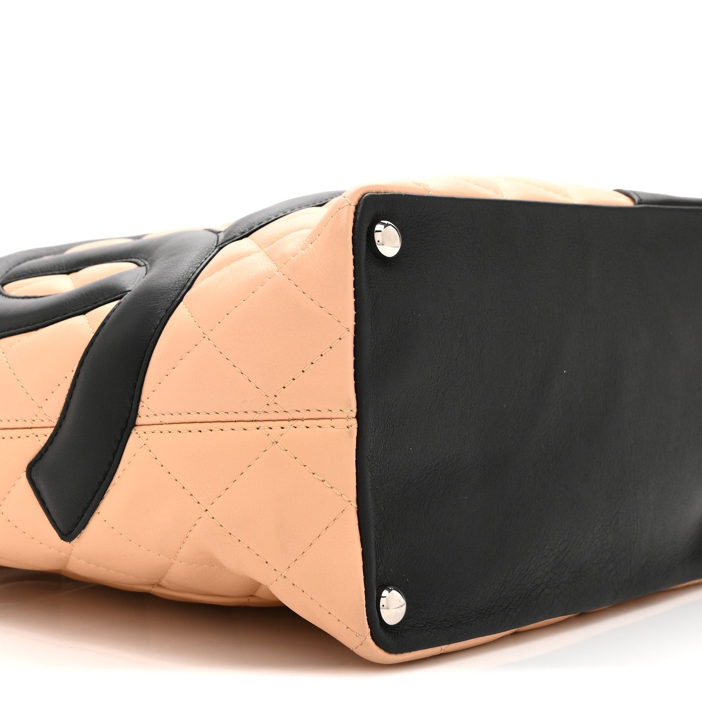 Calfskin Quilted Medium Cambon Tote Beige Black