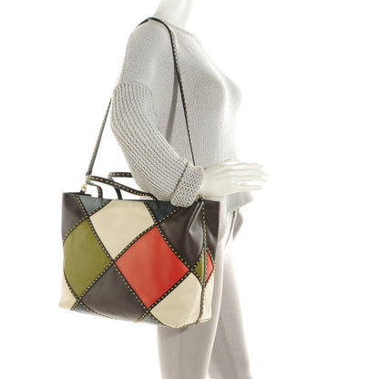 Valentino Garavani Calfskin Studded Colorblock Patchwork Tote 2 of 8