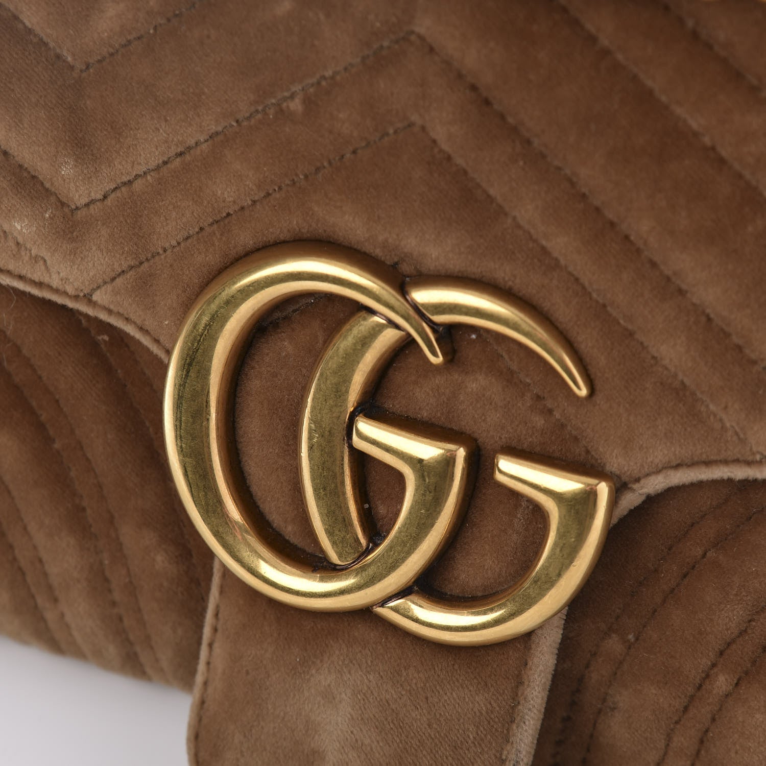 Gucci Velvet Matelasse Medium GG Marmont Shoulder Bag Taupe 12 of 13