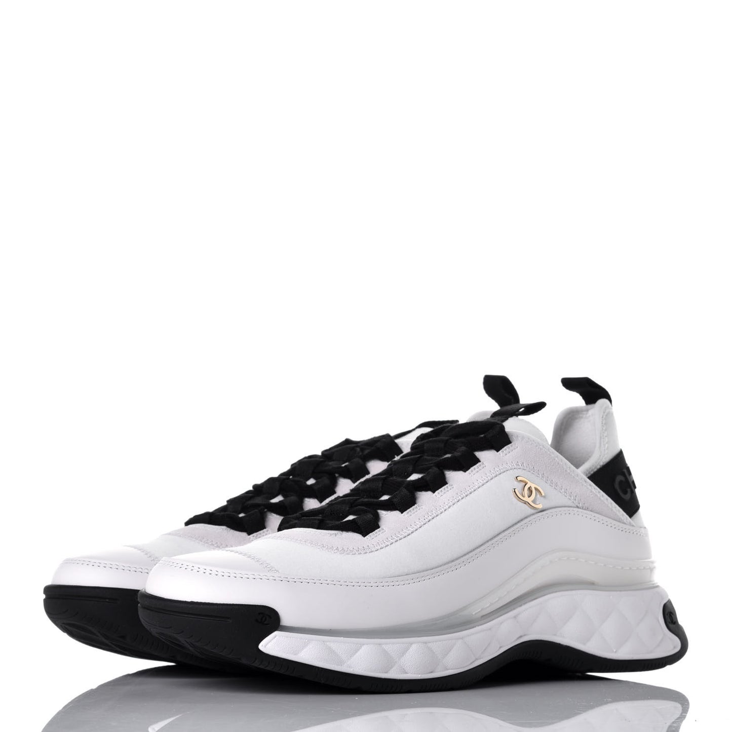 Velvet Calfskin Mixed Fibers CC Sneakers 41 Ivory Black