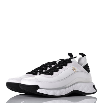 Chanel Velvet Calfskin Mixed Fibers CC Sneakers 41 Ivory Black 3 of 9