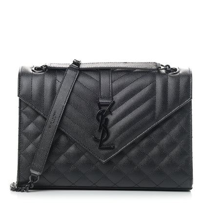 Saint Laurent Grain De Poudre Textured Mixed Matelasse Triquilt Medium Monogram Satchel Black 1 of 4