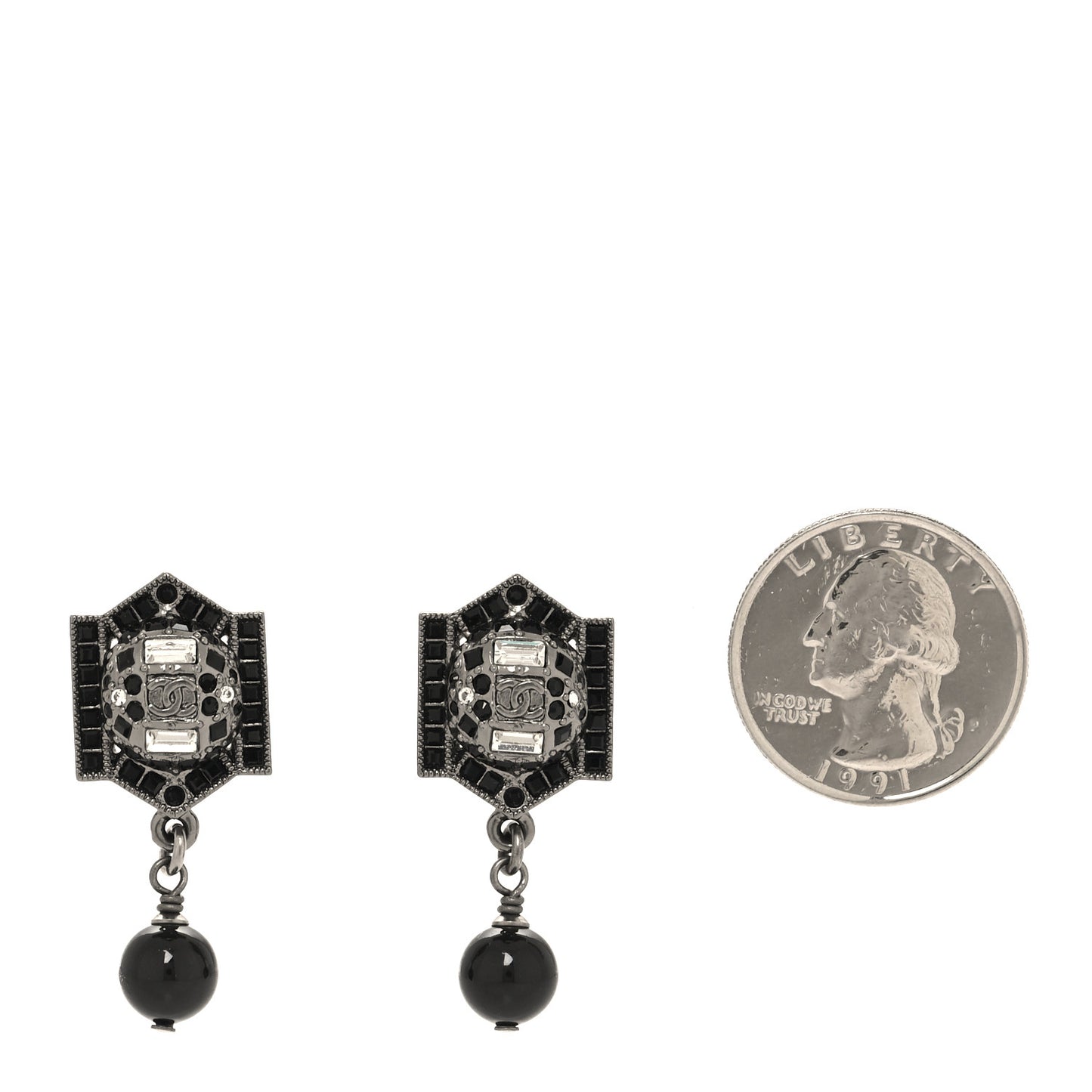 Crystal Bead CC Drop Earrings Black
