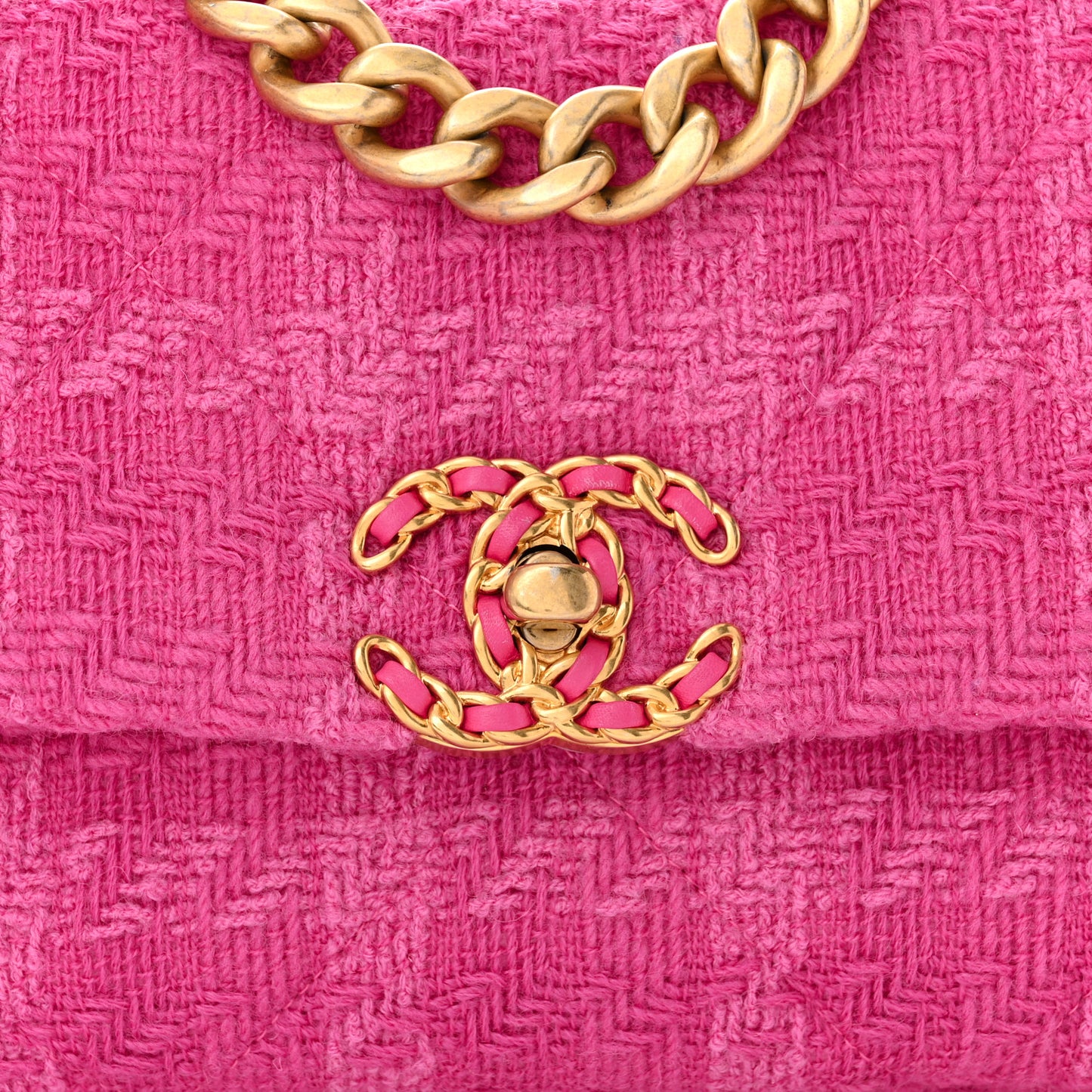 Tweed Quilted Medium Chanel 19 Flap Pink