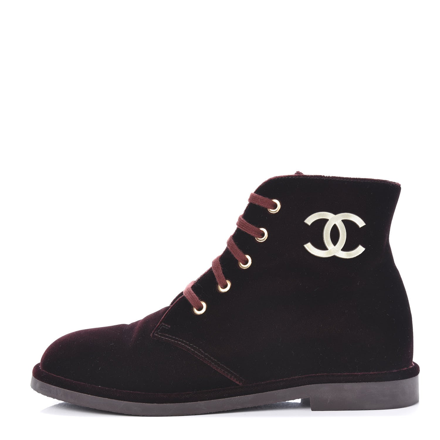 Chanel Velvet CC Lace Up Boots 36.5 Burgundy 1 of 10