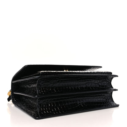 Saint Laurent Calfskin Crocodile Embossed Medium Monogram Sunset Black 4 of 8