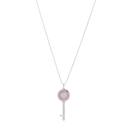 Tiffany Sterling Silver Enamel Keys Heart Key Pendant Necklace Pink 1 of 5