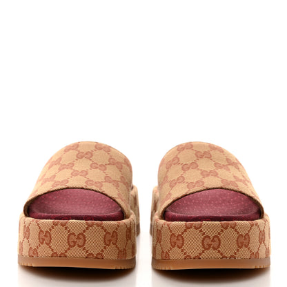 Gucci Canvas GG Monogram Angelina Platform Slide Sandals 38.5 Beige Ruggine 2 of 9