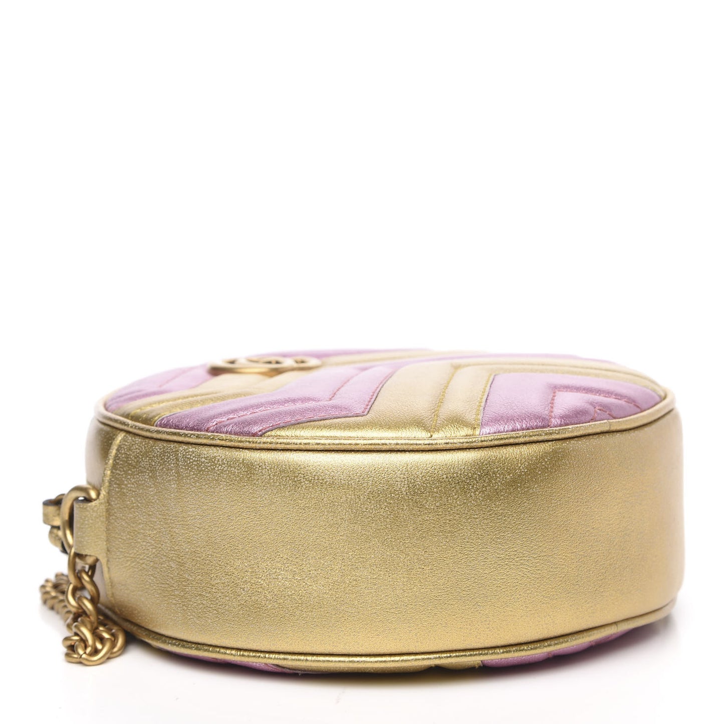 Metallic Nappa Matelasse Heart Mini GG Marmont Round Shoulder Bag Oro Vecchio Rosa