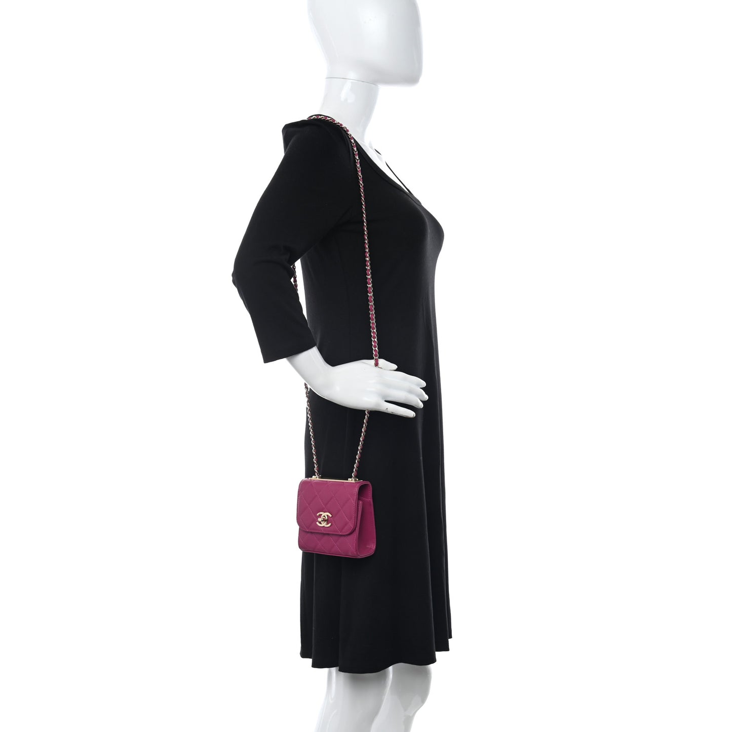 Lambskin Quilted Mini Trendy CC Clutch With Chain Fuchsia