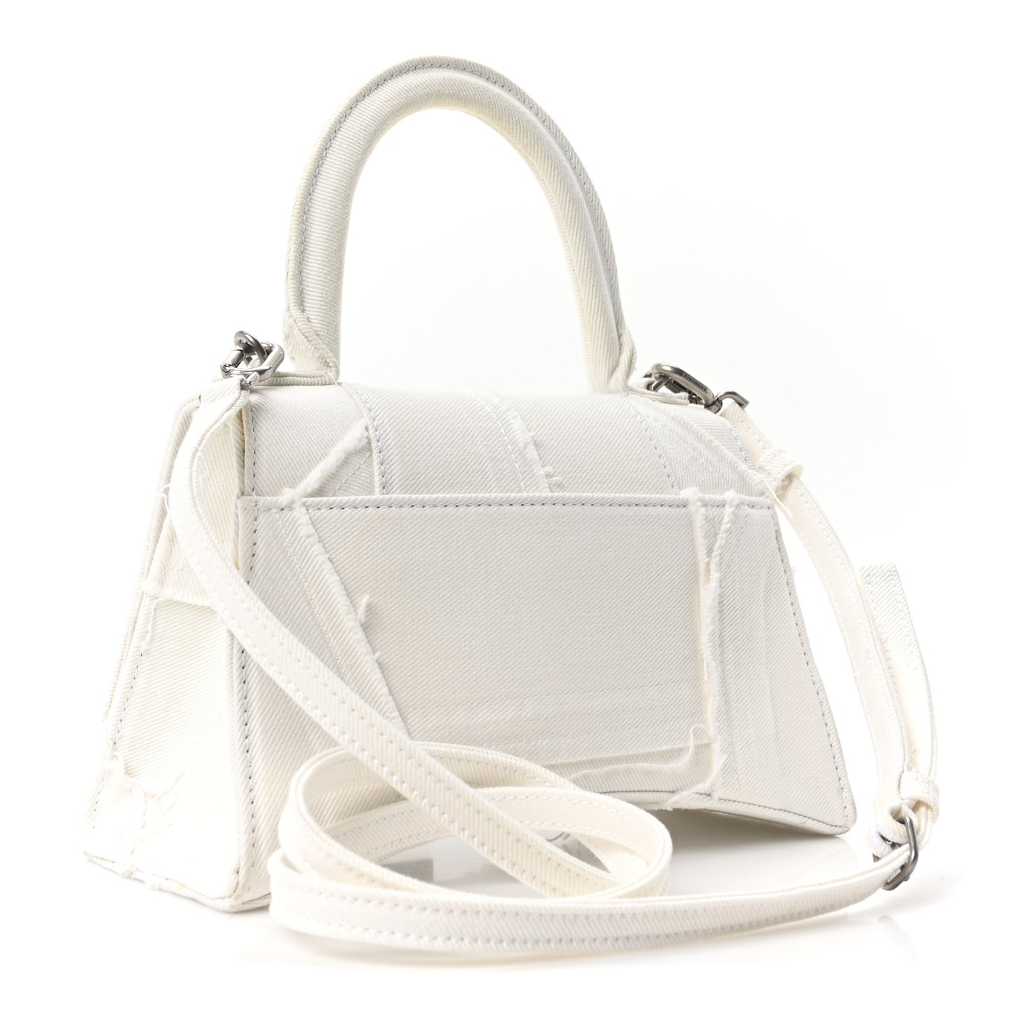 Denim Patchwork Small Hourglass Top Handle Bag Optic White