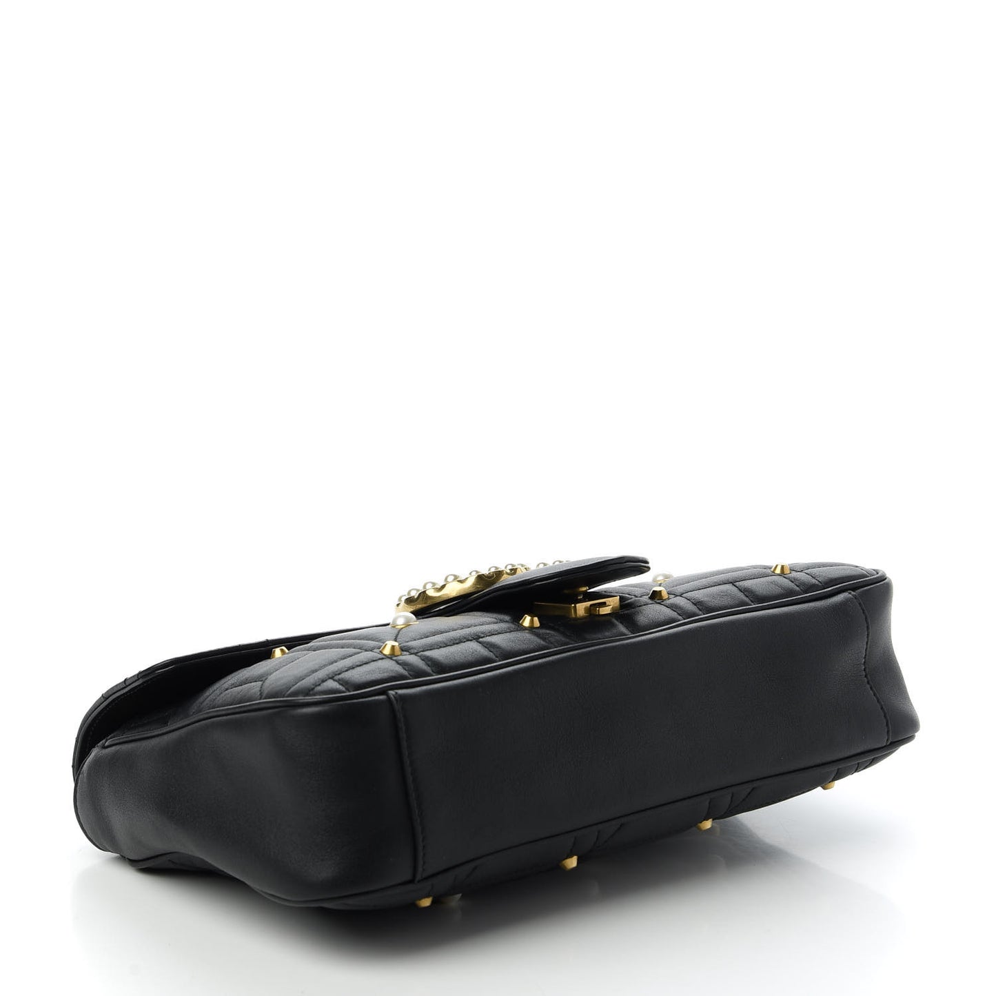 Calfskin Matelasse Studded Medium Pearly GG Marmont Shoulder Bag Black