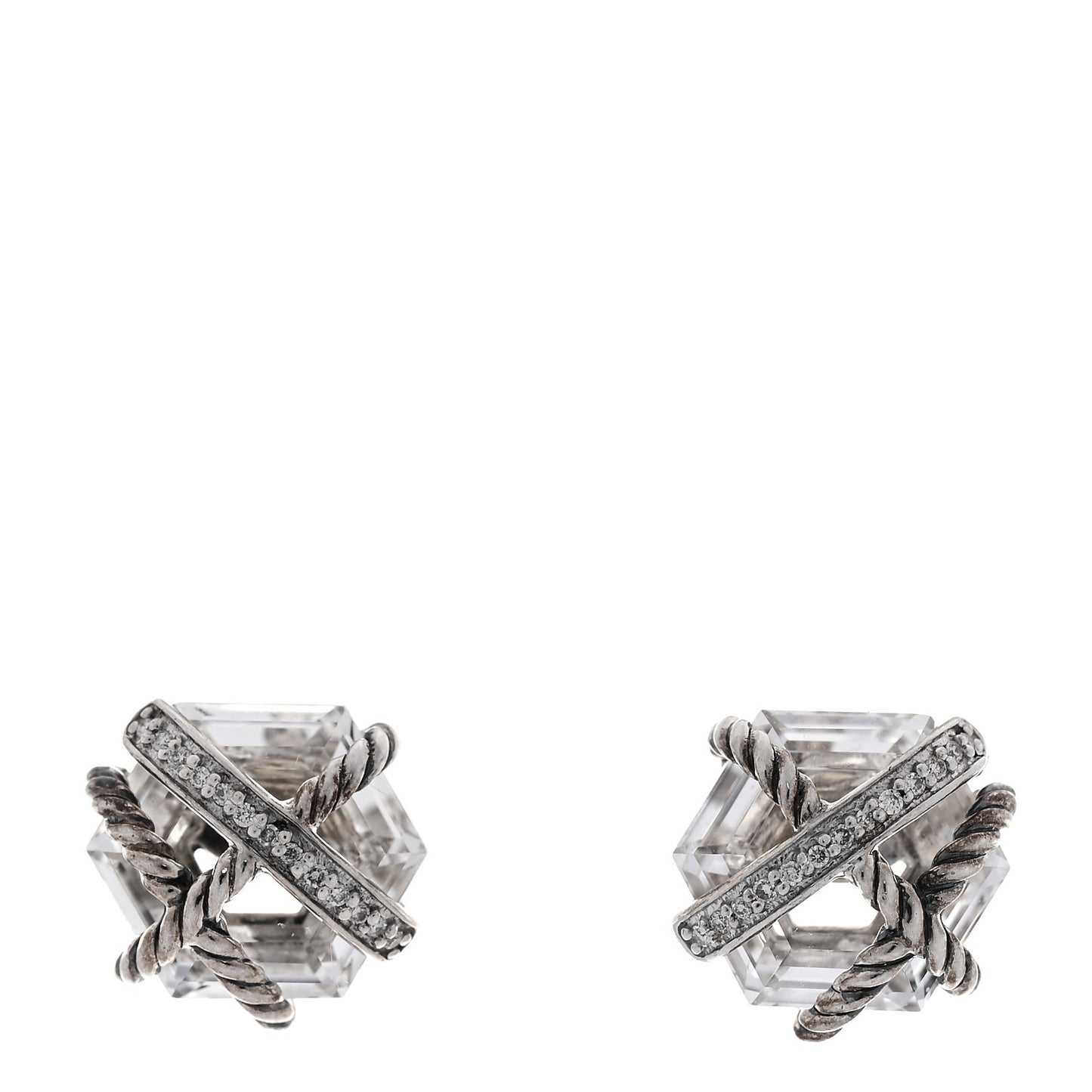 Sterling Silver Diamond Crystal 10mm Cable Wrap Earrings