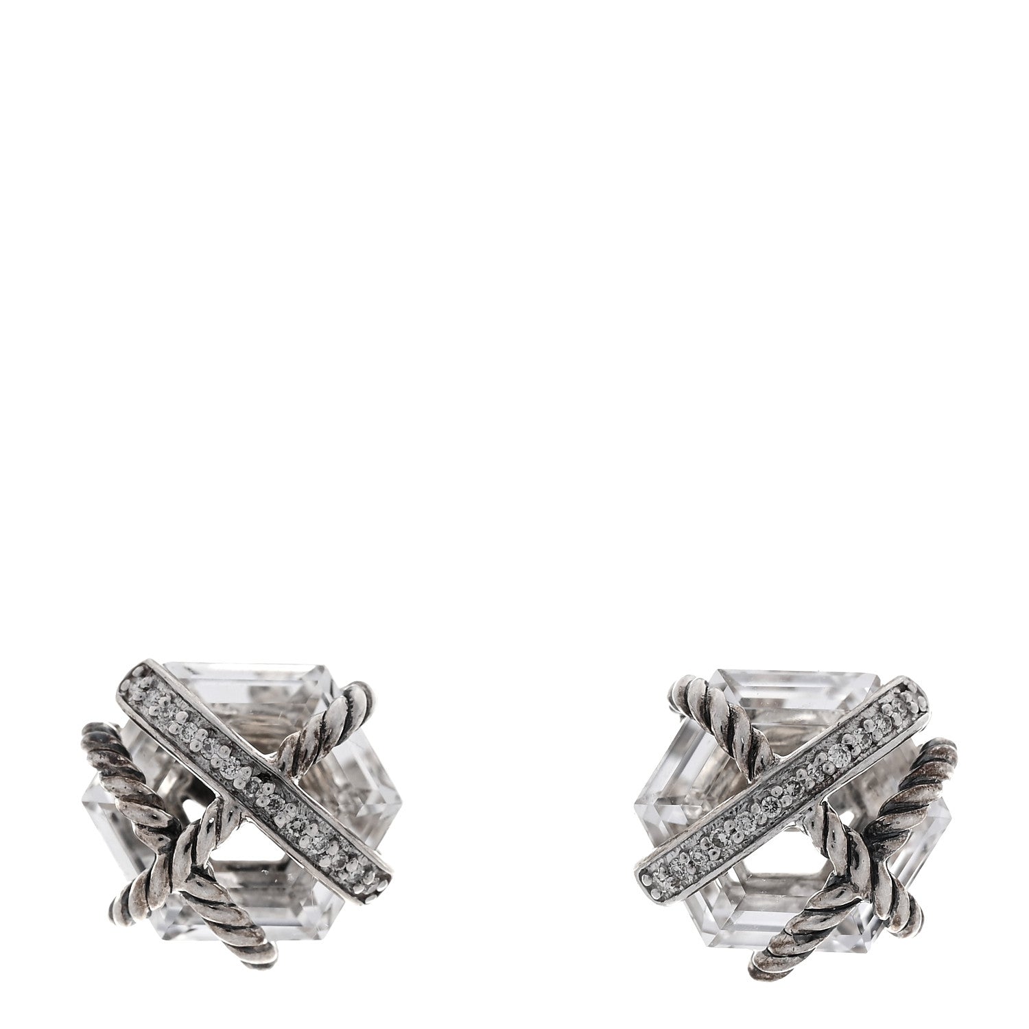 David Yurman Sterling Silver Diamond Crystal 10mm Cable Wrap Earrings 1 of 3