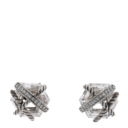 David Yurman Sterling Silver Diamond Crystal 10mm Cable Wrap Earrings 1 of 3